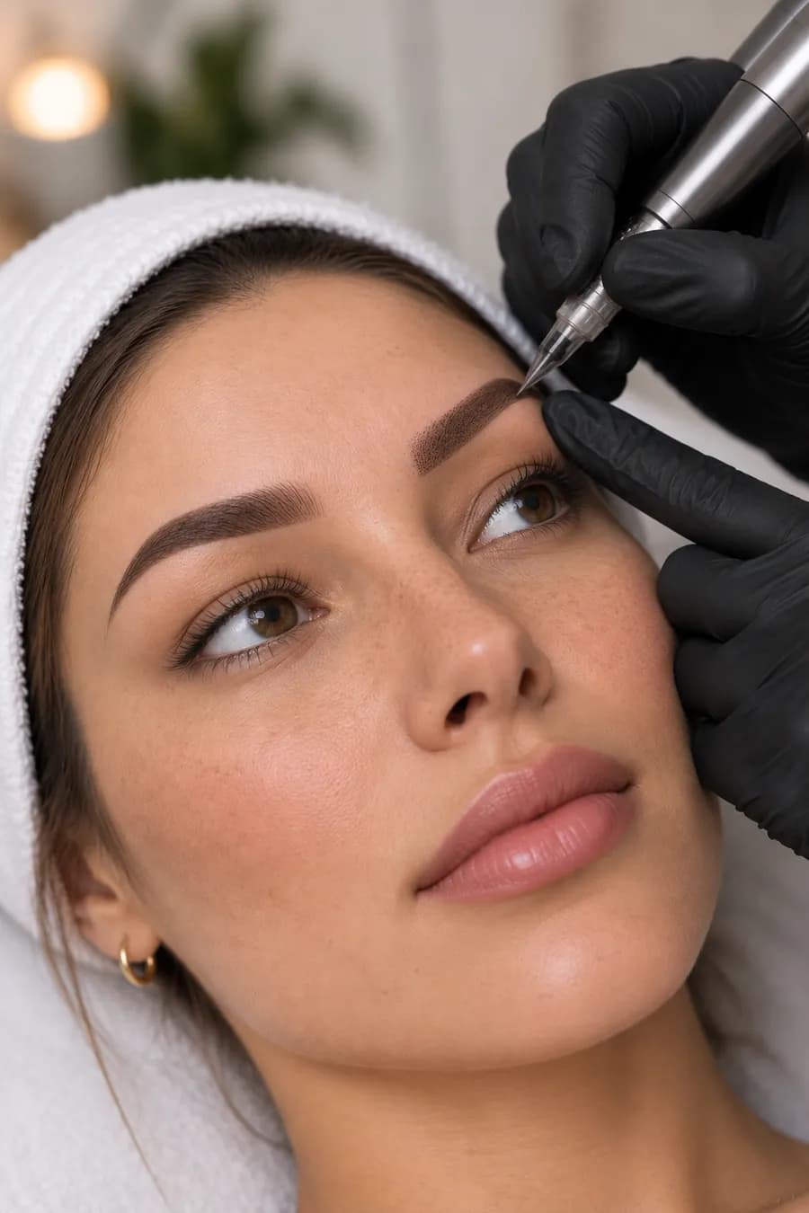 A permanent make-up machine shading soft colour through the brow